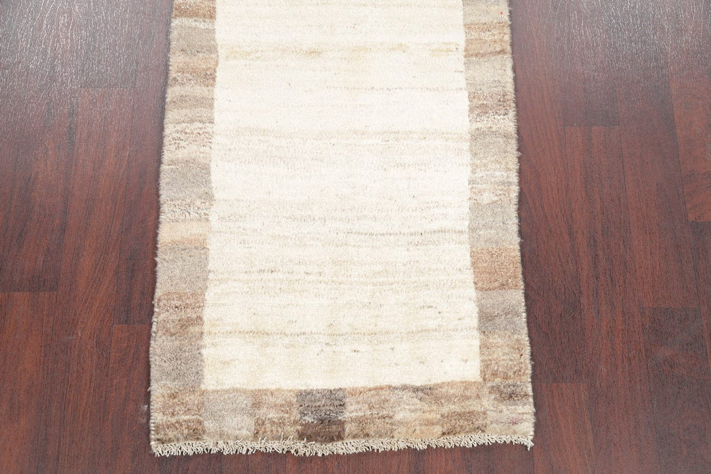 Hand-Knotted Ivory Gabbeh Shiraz Persian Runner Modern Rug Wool 3x6