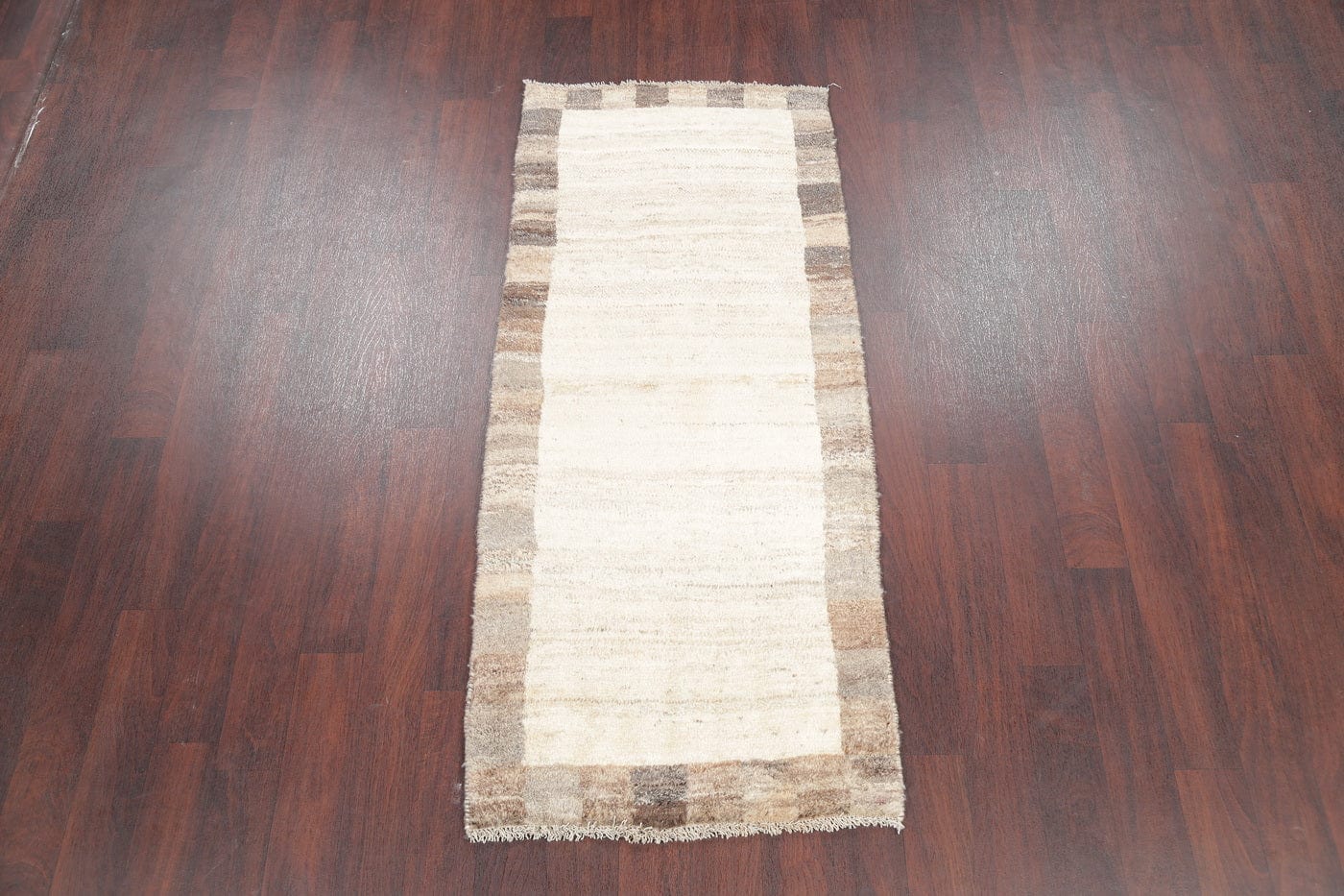 Hand-Knotted Ivory Gabbeh Shiraz Persian Runner Modern Rug Wool 3x6