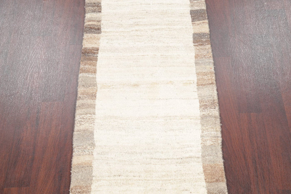 Hand-Knotted Ivory Gabbeh Shiraz Persian Runner Modern Rug Wool 3x6