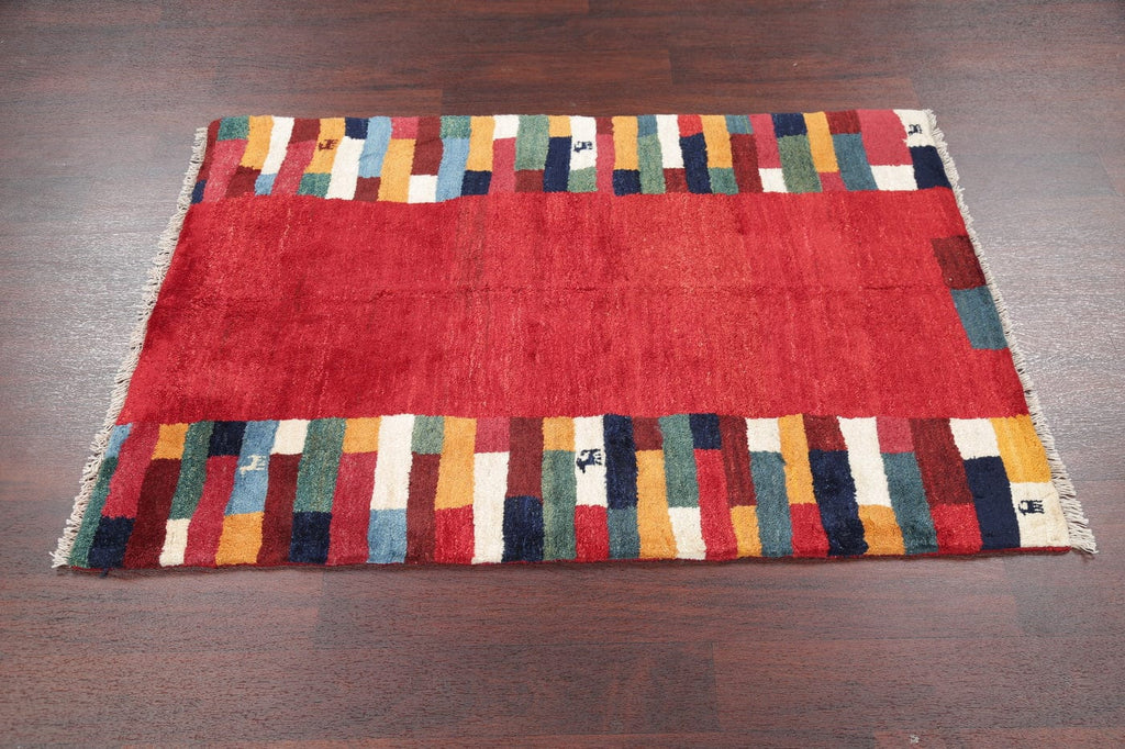 Hand-Knotted Red Contemporary Gabbeh Shiraz Persian Wool Rug 3x5