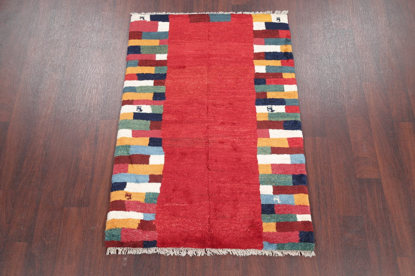 Hand-Knotted Red Contemporary Gabbeh Shiraz Persian Wool Rug 3x5