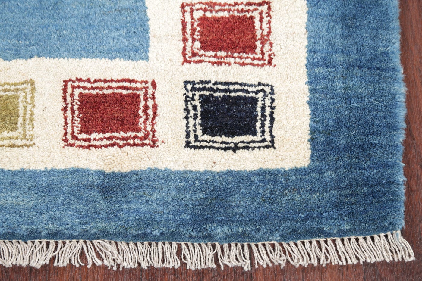 Hand-Knotted Blue Contemporary Gabbeh Shiraz Persian Area Wool Rug 4x5