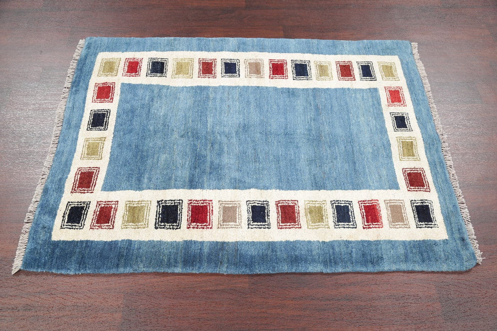 Hand-Knotted Blue Contemporary Gabbeh Shiraz Persian Area Wool Rug 4x5