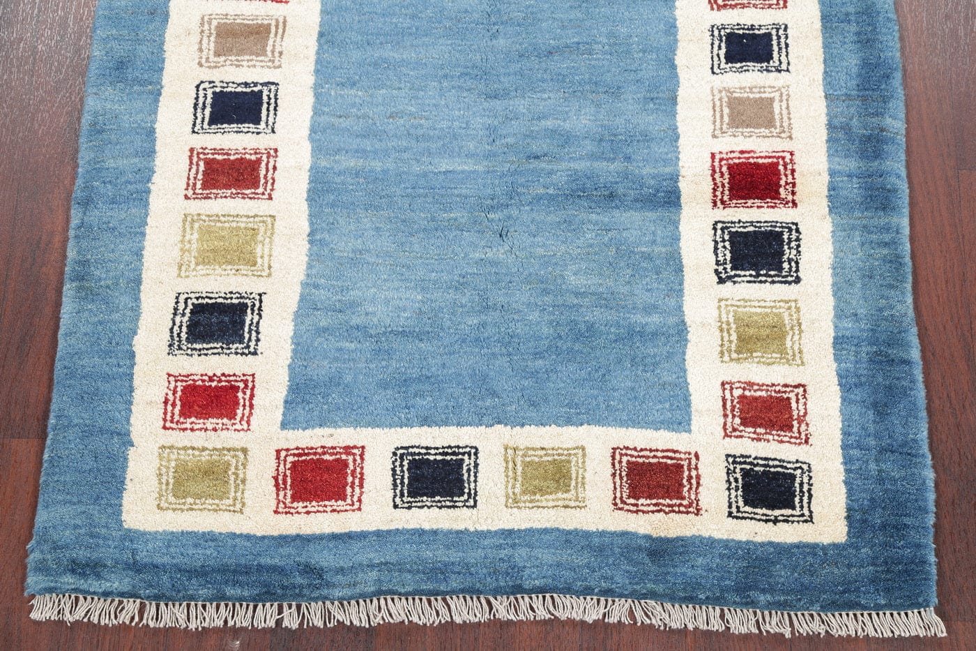 Hand-Knotted Blue Contemporary Gabbeh Shiraz Persian Area Wool Rug 4x5