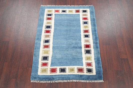 Hand-Knotted Blue Contemporary Gabbeh Shiraz Persian Area Wool Rug 4x5