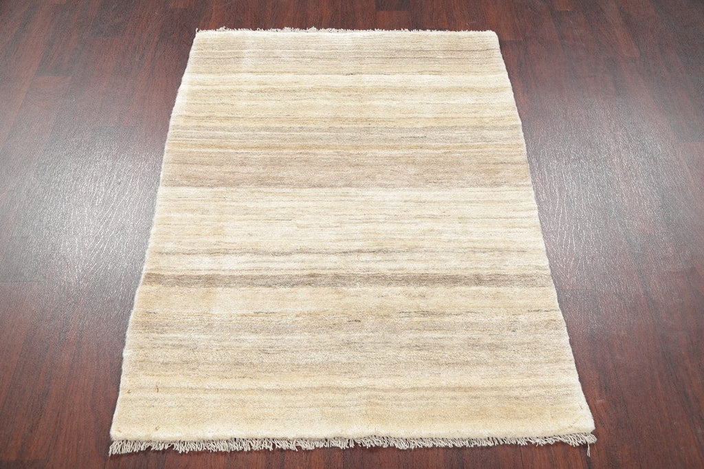 Hand-Knotted Ivory Contemporary Gabbeh Zollanvari Persian Rug Wool 3x5