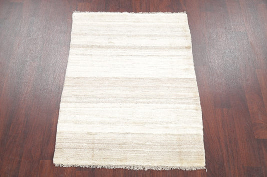 Hand-Knotted Ivory Contemporary Gabbeh Zollanvari Persian Rug Wool 3x5