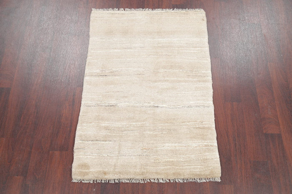 Hand-Knotted Beige Contemporary Gabbeh Zollanvari Persian Rug Wool 3x5