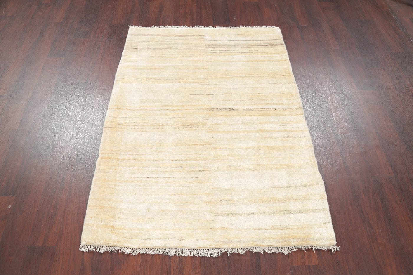 Hand-Knotted Ivory Contemporary Gabbeh Zollanvari Persian Area Rug Wool 4x5