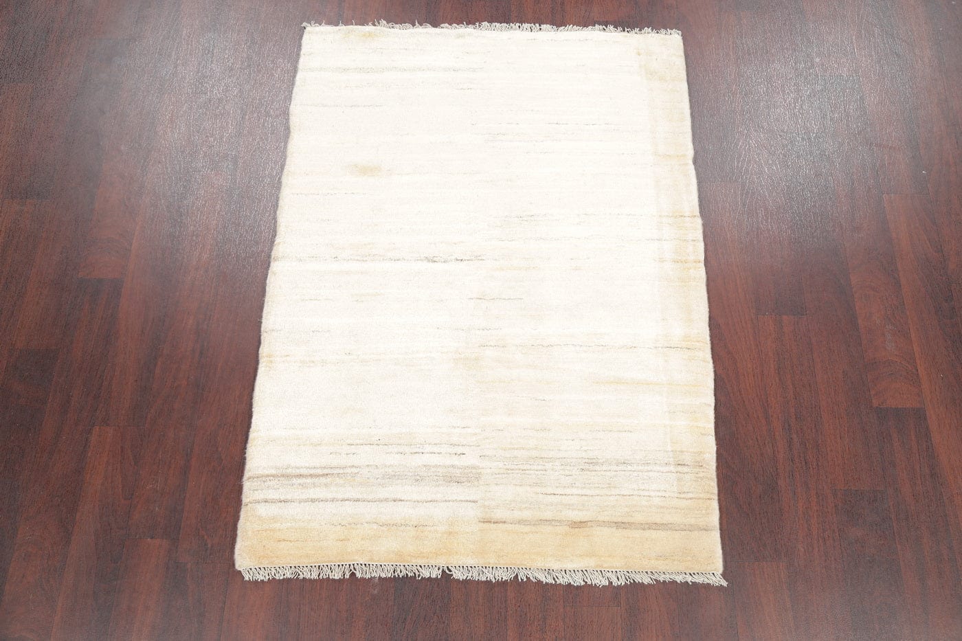 Hand-Knotted Ivory Contemporary Gabbeh Zollanvari Persian Area Rug Wool 4x5