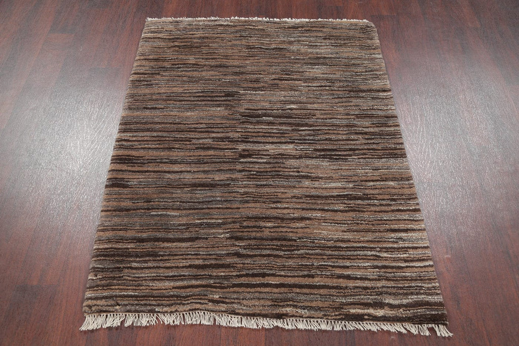 Hand-Knotted Striped Contemporary Gabbeh Shiraz Persian Area Rug Wool 4x5