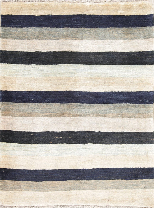 Stripe Gabbeh Zollanvari Persian Modern Hand-Knotted Rug Wool 4x5