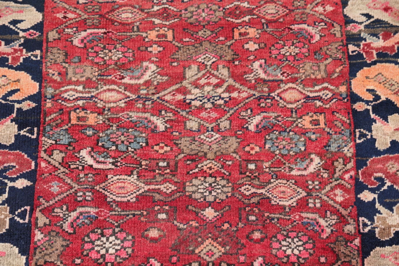 Hand-Knotted Red Geometric Heriz Persian Area Rug Wool 4x5