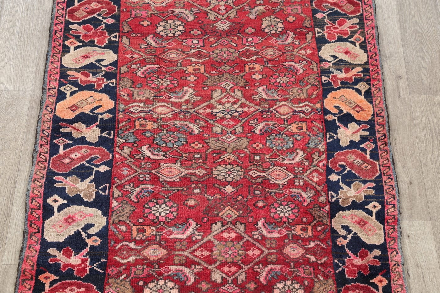 Hand-Knotted Red Geometric Heriz Persian Area Rug Wool 4x5