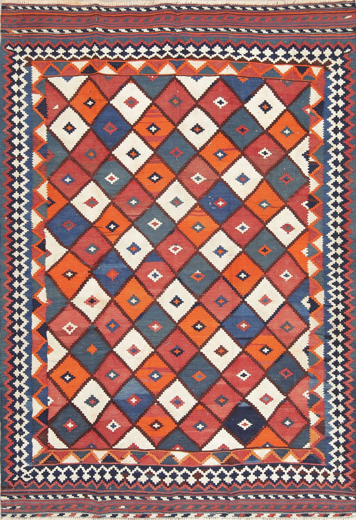 Hand-Woven Geometric Kilim Shiraz Persian Area Rug Wool 5x8