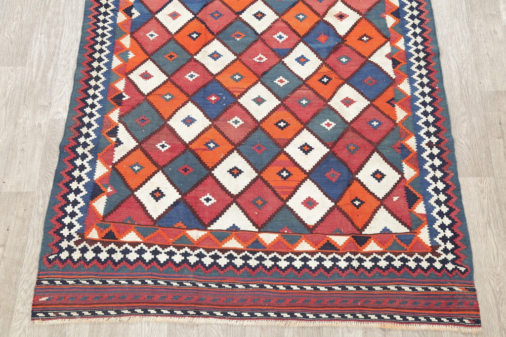 Hand-Woven Geometric Kilim Shiraz Persian Area Rug Wool 5x8