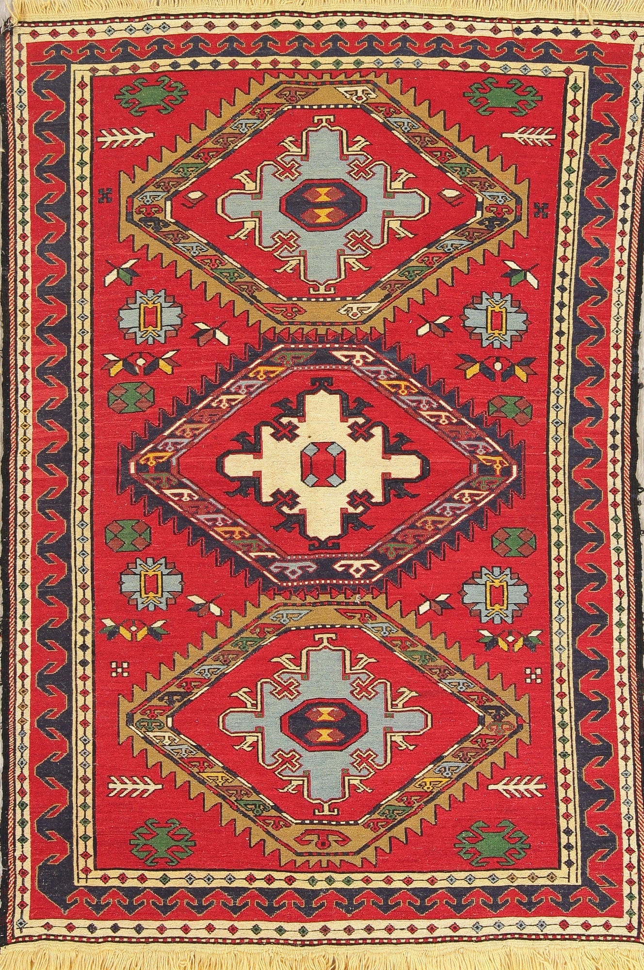 Hand-Woven Red Geometric Kilim Shiraz Persian Area Rug Wool 4x6