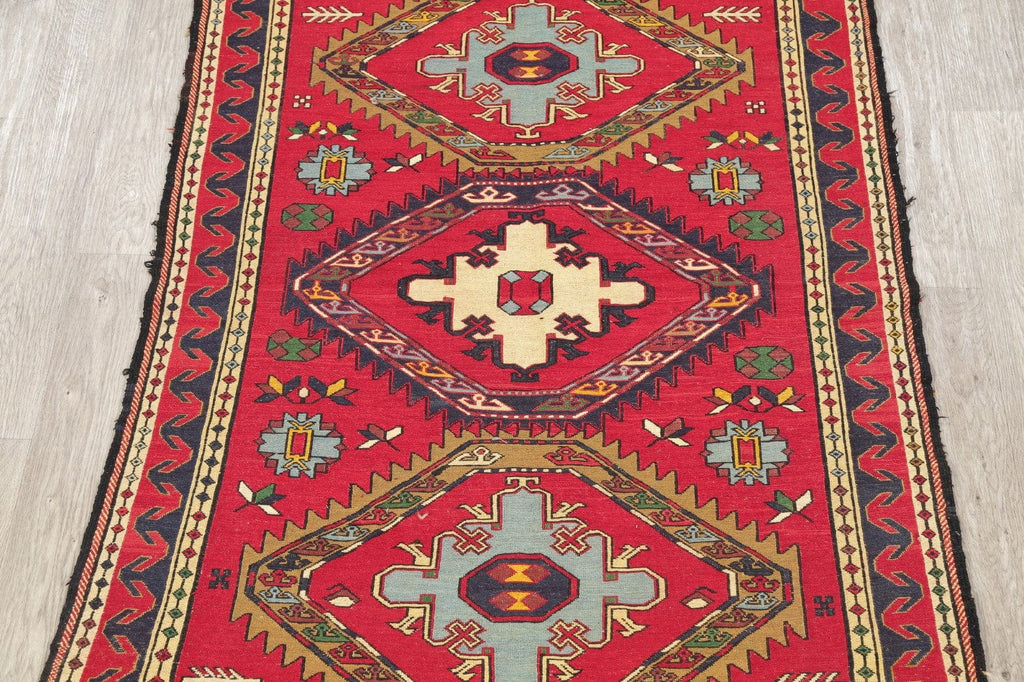 Hand-Woven Red Geometric Kilim Shiraz Persian Area Rug Wool 4x6