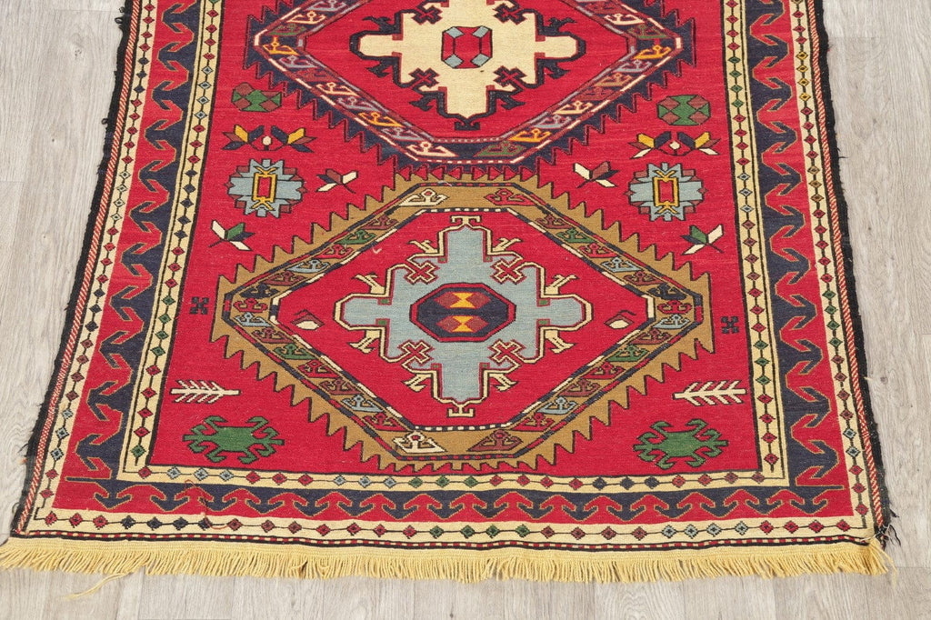 Hand-Woven Red Geometric Kilim Shiraz Persian Area Rug Wool 4x6