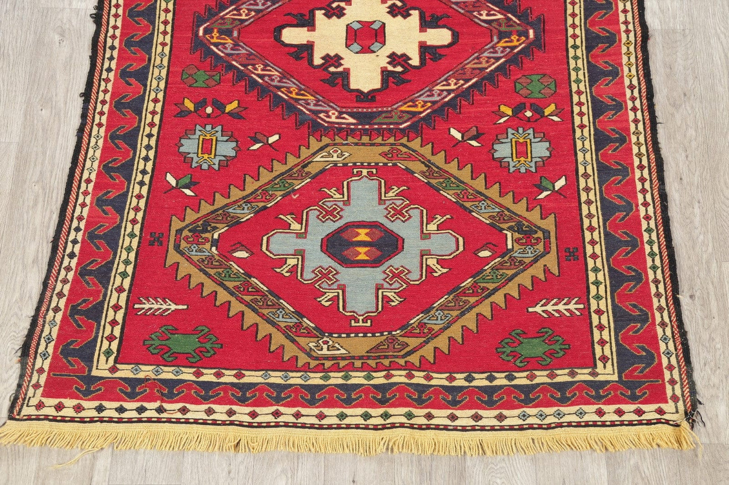 Hand-Woven Red Geometric Kilim Shiraz Persian Area Rug Wool 4x6