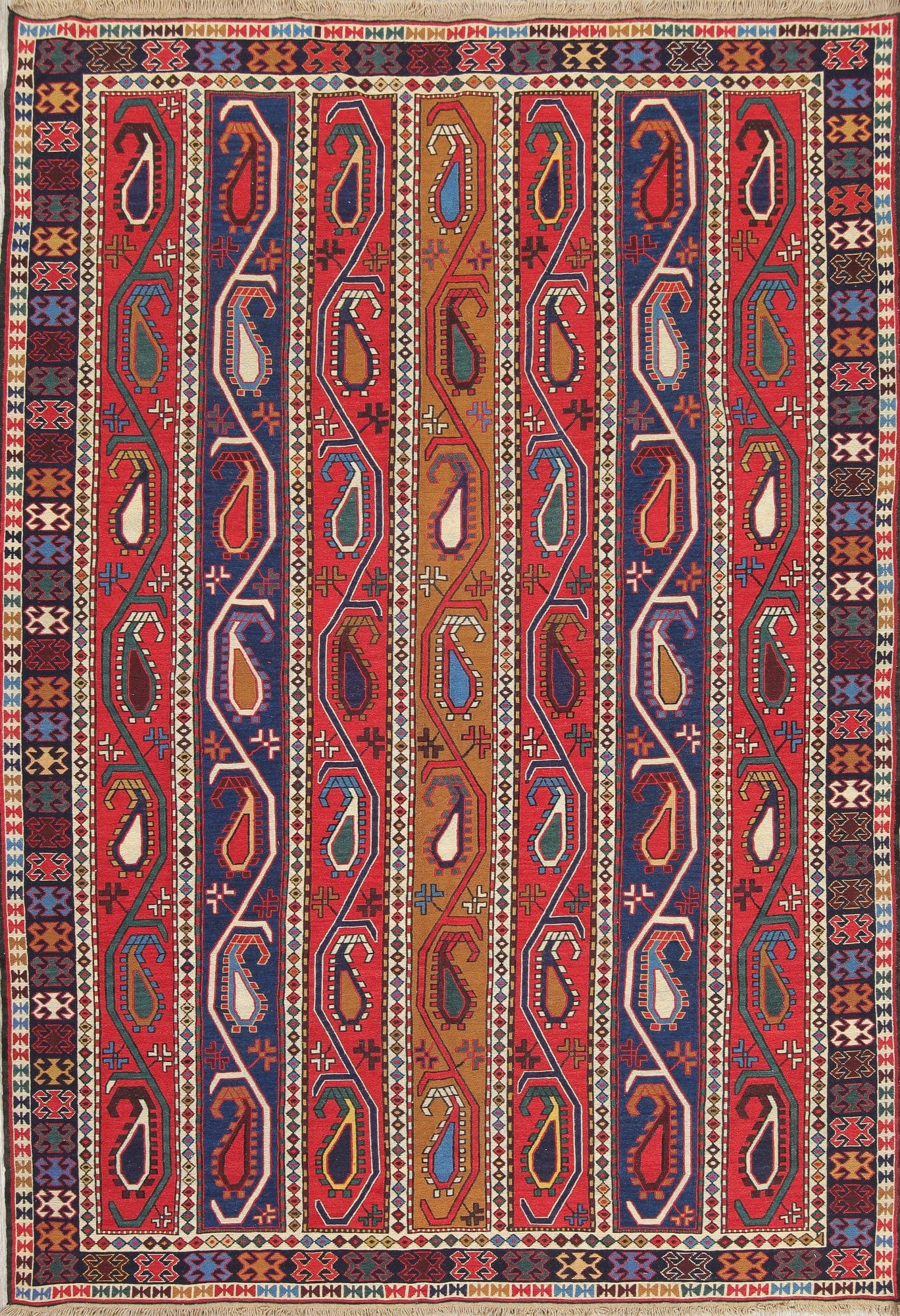 Hand-Woven Geometric Sumak Kilim Persian Area Rug 7x10