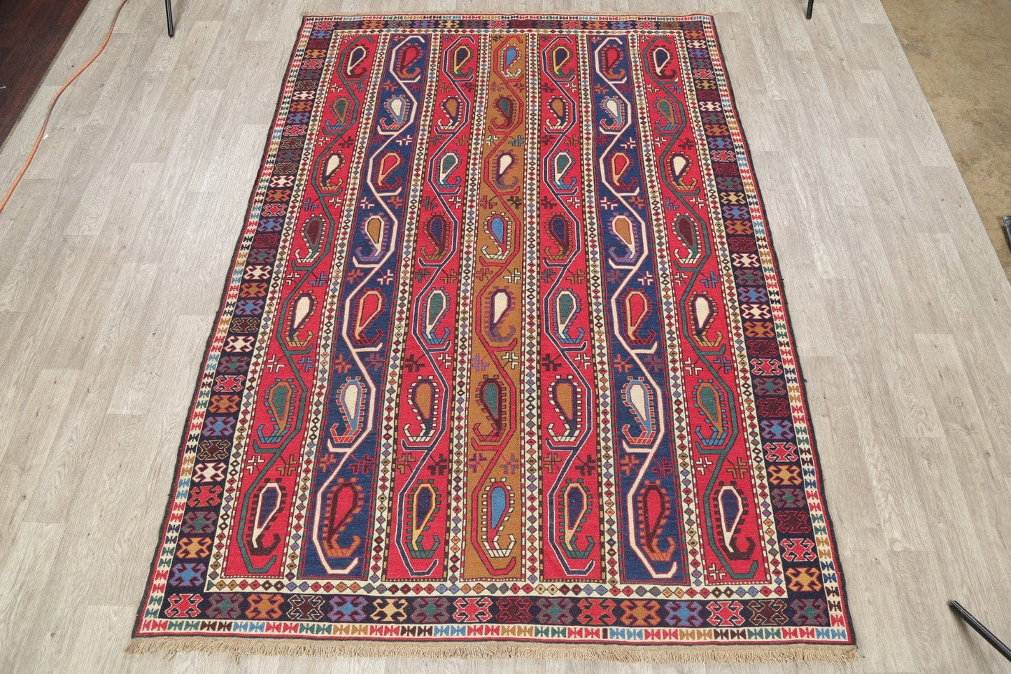 Hand-Woven Geometric Sumak Kilim Persian Area Rug 7x10