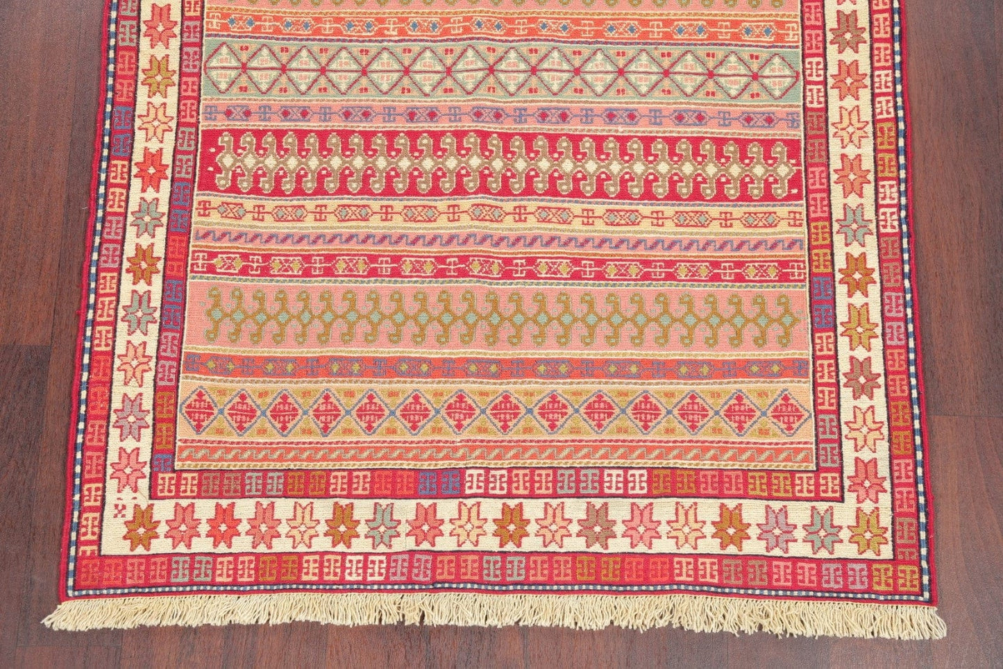 Hand-Woven Geometric Sumak Kilim Shiraz Persian Area Rug Wool 4x5