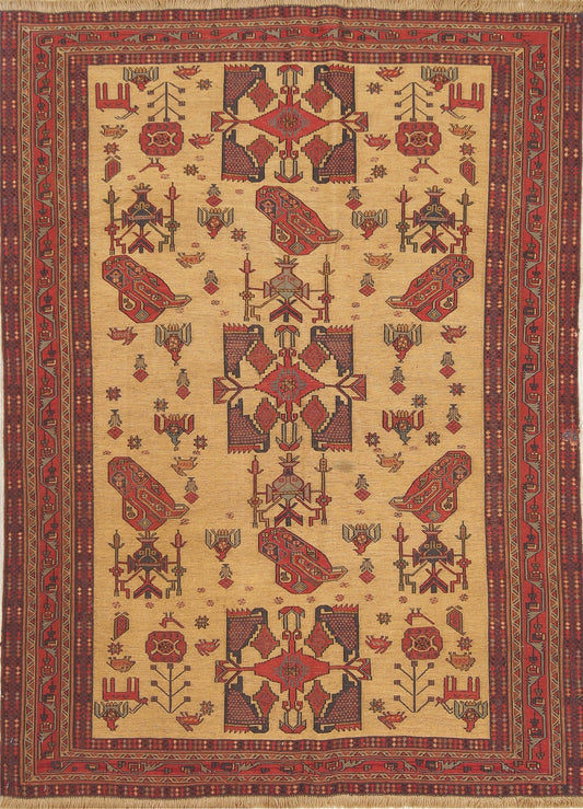 Tribal Sumak Kilim Shiraz Persian Wool Rug 4x6