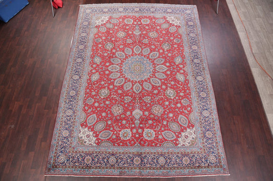 Floral Red Sarouk Persian Hand-Knotted Area Rug Wool 9x13