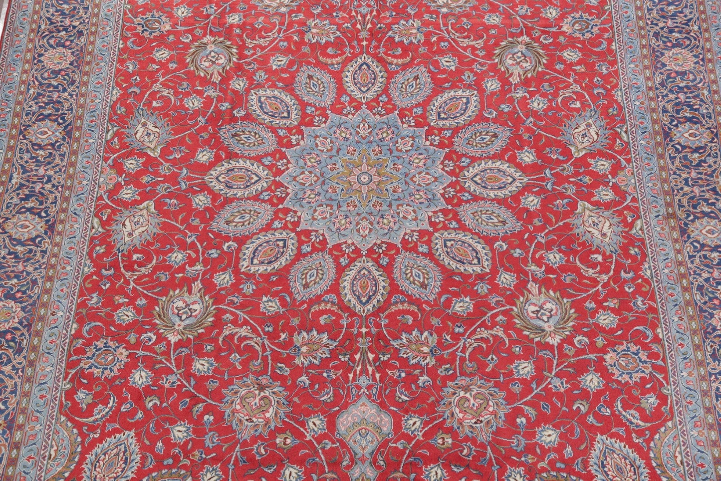 Floral Red Sarouk Persian Hand-Knotted Area Rug Wool 9x13