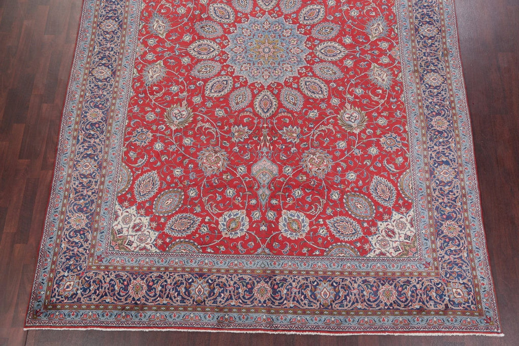 Floral Red Sarouk Persian Hand-Knotted Area Rug Wool 9x13