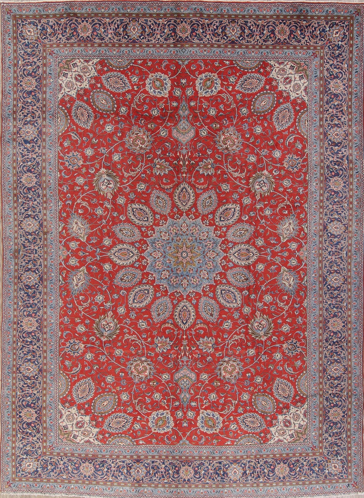 Floral Red Sarouk Persian Hand-Knotted Area Rug Wool 9x13