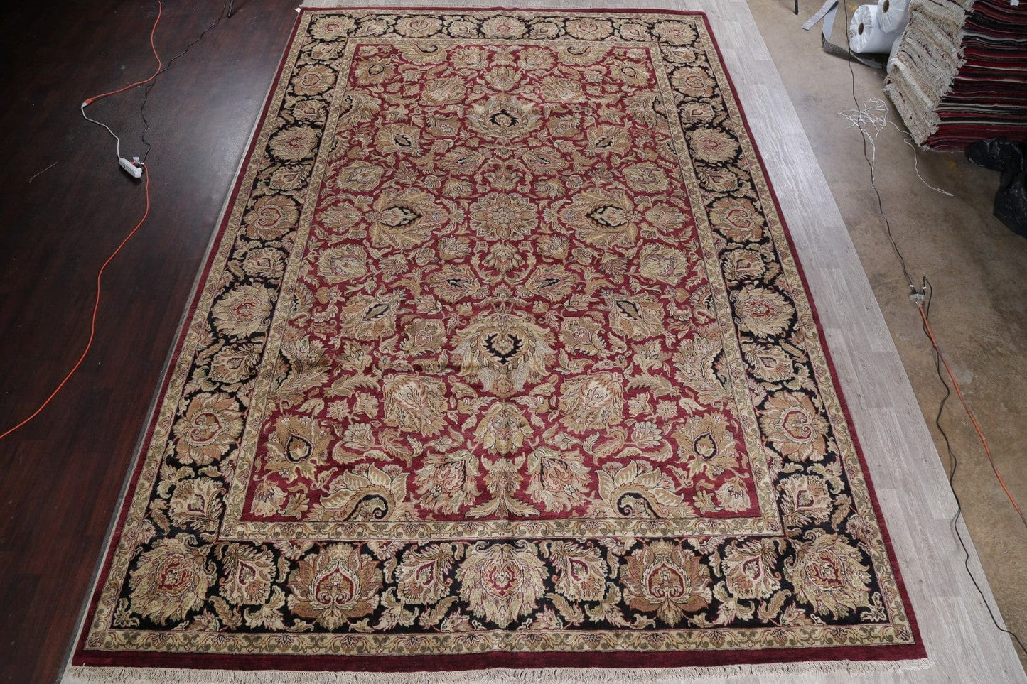 Mansion Floral Burgundy Agra Oriental Hand-Knotted Rug Wool 12x18