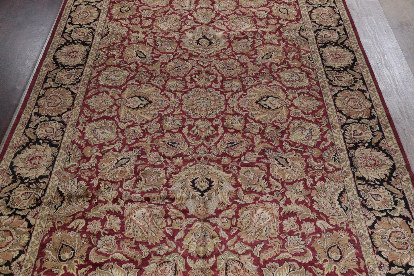 Mansion Floral Burgundy Agra Oriental Hand-Knotted Rug Wool 12x18