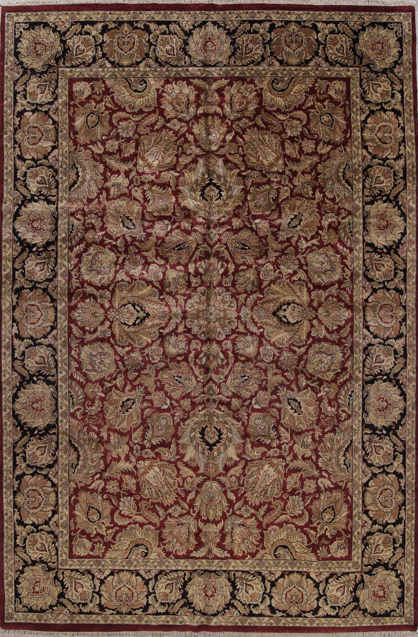 Mansion Floral Burgundy Agra Oriental Hand-Knotted Rug Wool 12x18