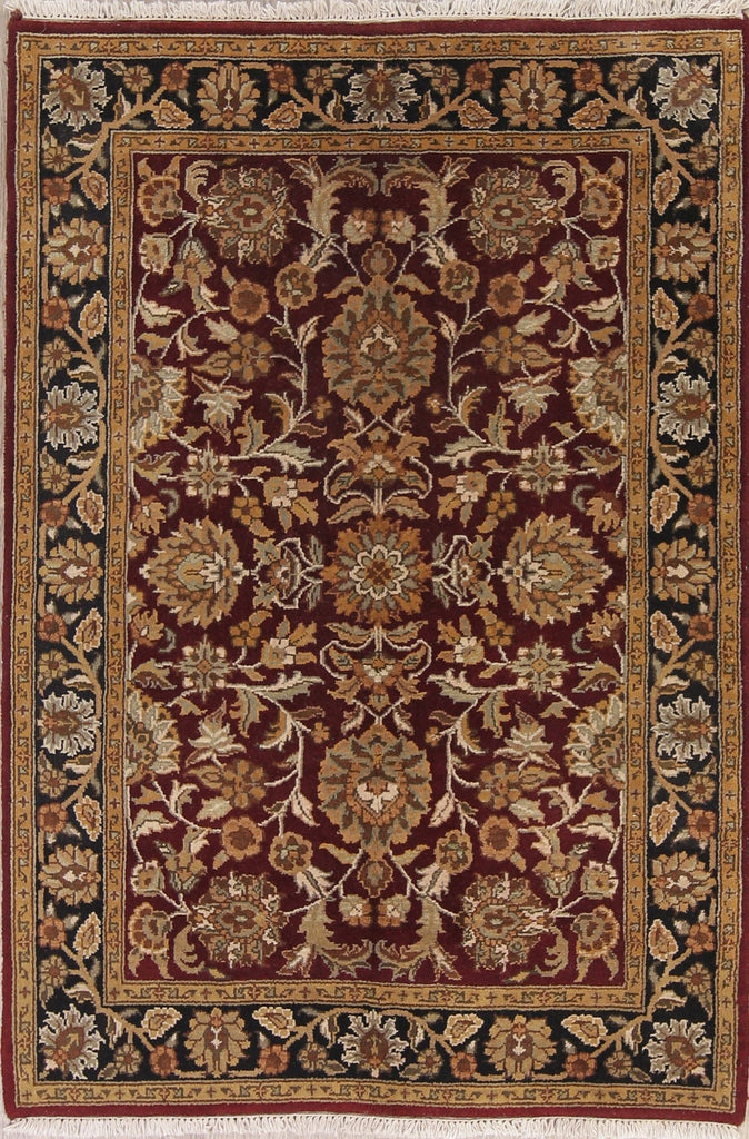 Floral Red Agra Indian Oriental Hand-Knotted Area Rug Wool 4x6