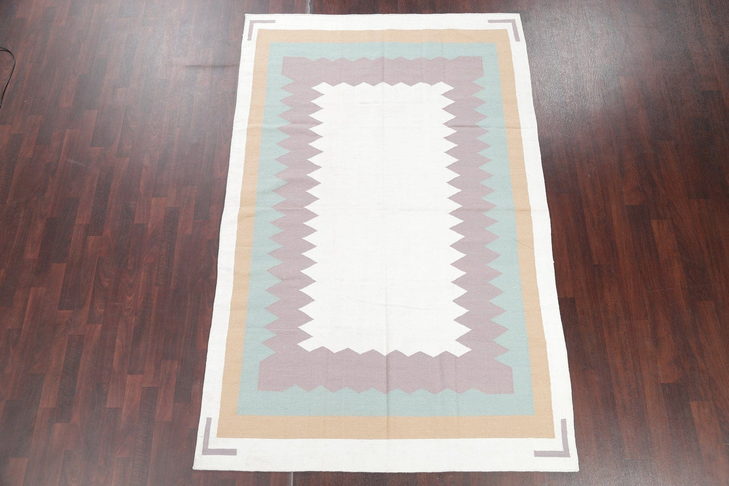 Geometric Ivory Contemporary Kilim Dhurrie Hand-Woven Area Rug Wool 6x9