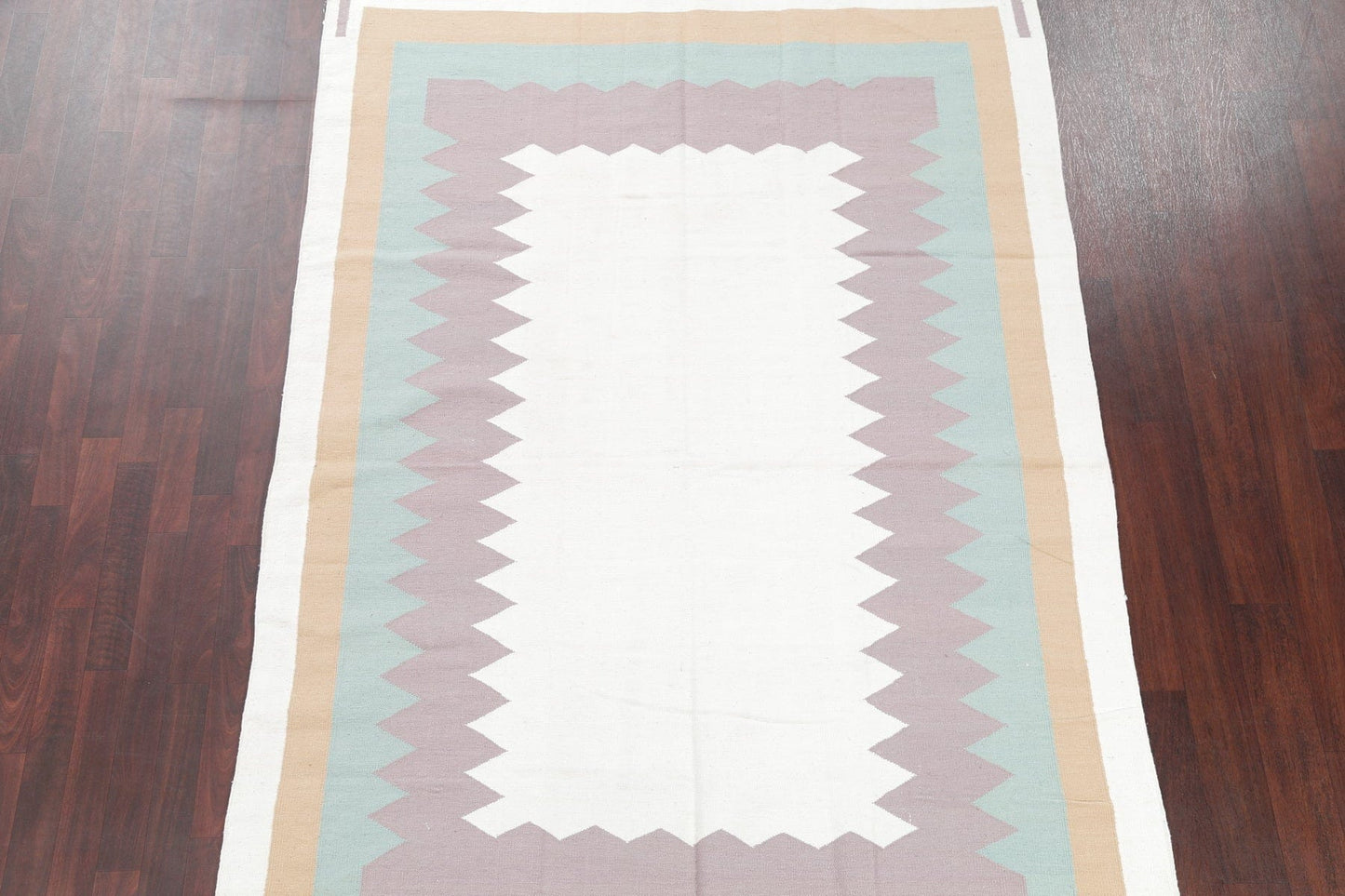 Geometric Ivory Contemporary Kilim Dhurrie Hand-Woven Area Rug Wool 6x9