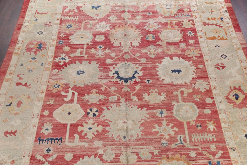 Geometric Red Oushak Turkish Oriental Hand-Knotted Area Rug Wool 13x15