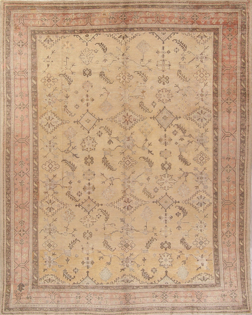 Pre-1900 Antique Muted Color Oushak Turkish Area Rug 10x13