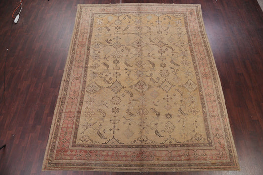 Pre-1900 Antique Muted Color Oushak Turkish Area Rug 10x13