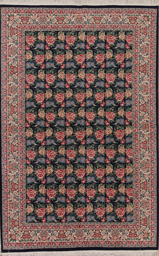 Transitional Black Kashan Oriental Hand-Knotted Area Rug Wool 6x9