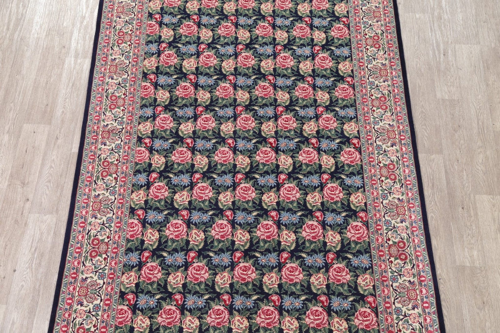 Transitional Black Kashan Oriental Hand-Knotted Area Rug Wool 6x9