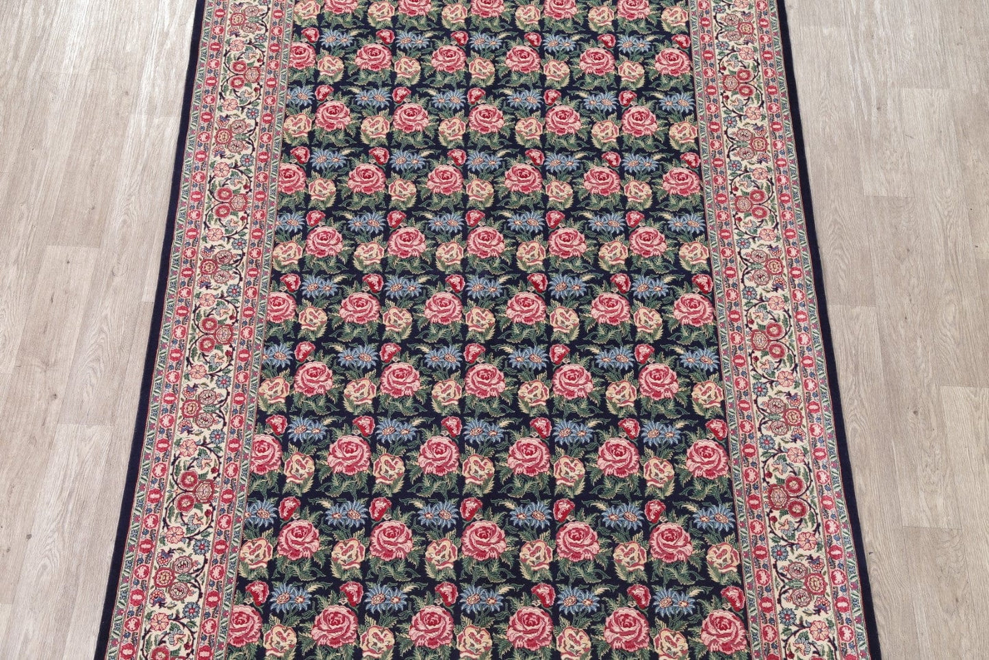 Transitional Black Kashan Oriental Hand-Knotted Area Rug Wool 6x9