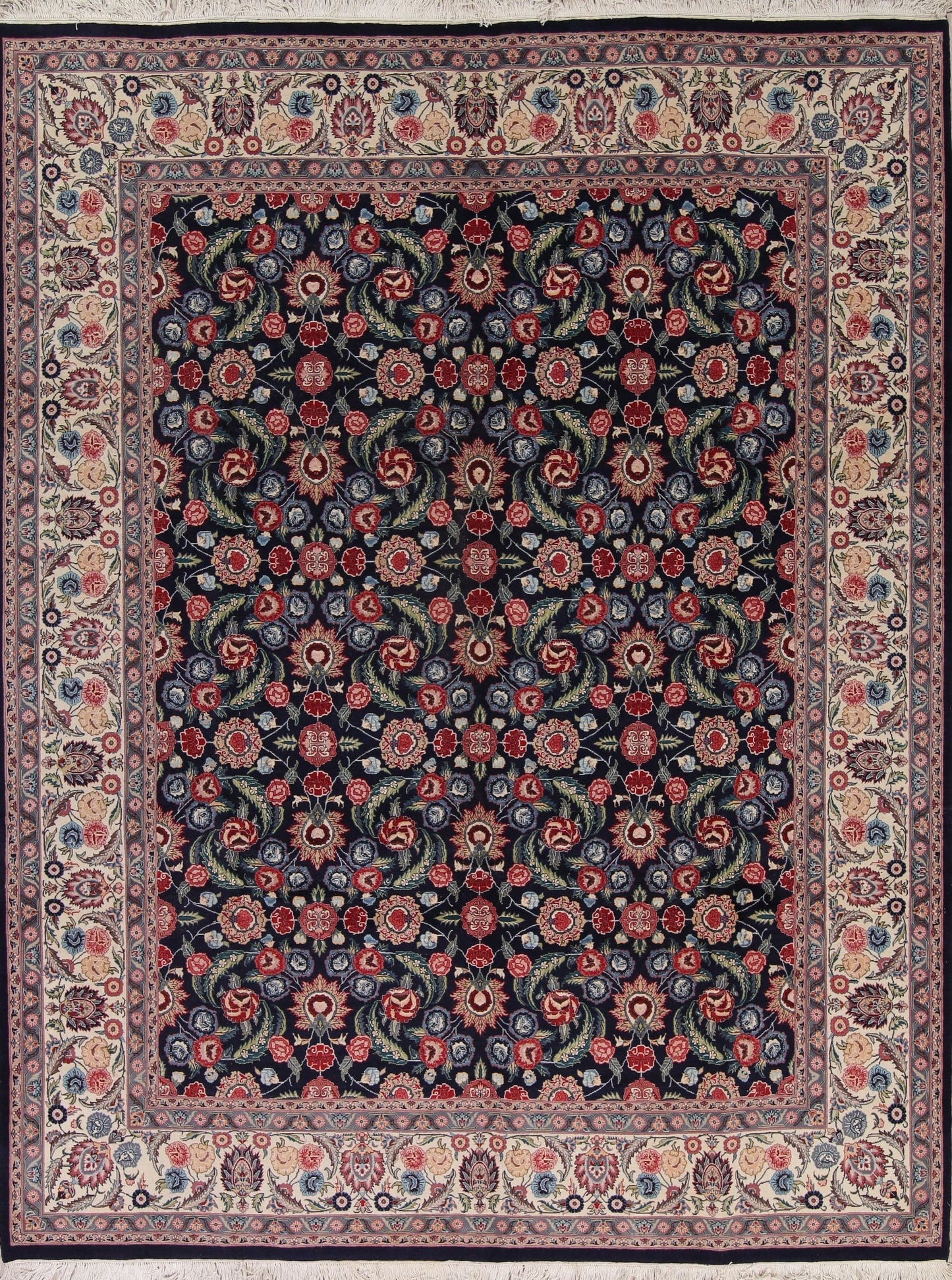 Transitional Black Kashan Oriental Hand-Knotted Area Rug Wool 9x12