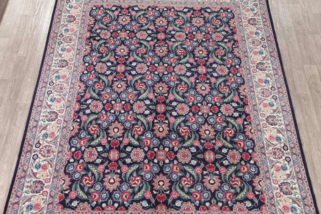 Transitional Black Kashan Oriental Hand-Knotted Area Rug Wool 9x12