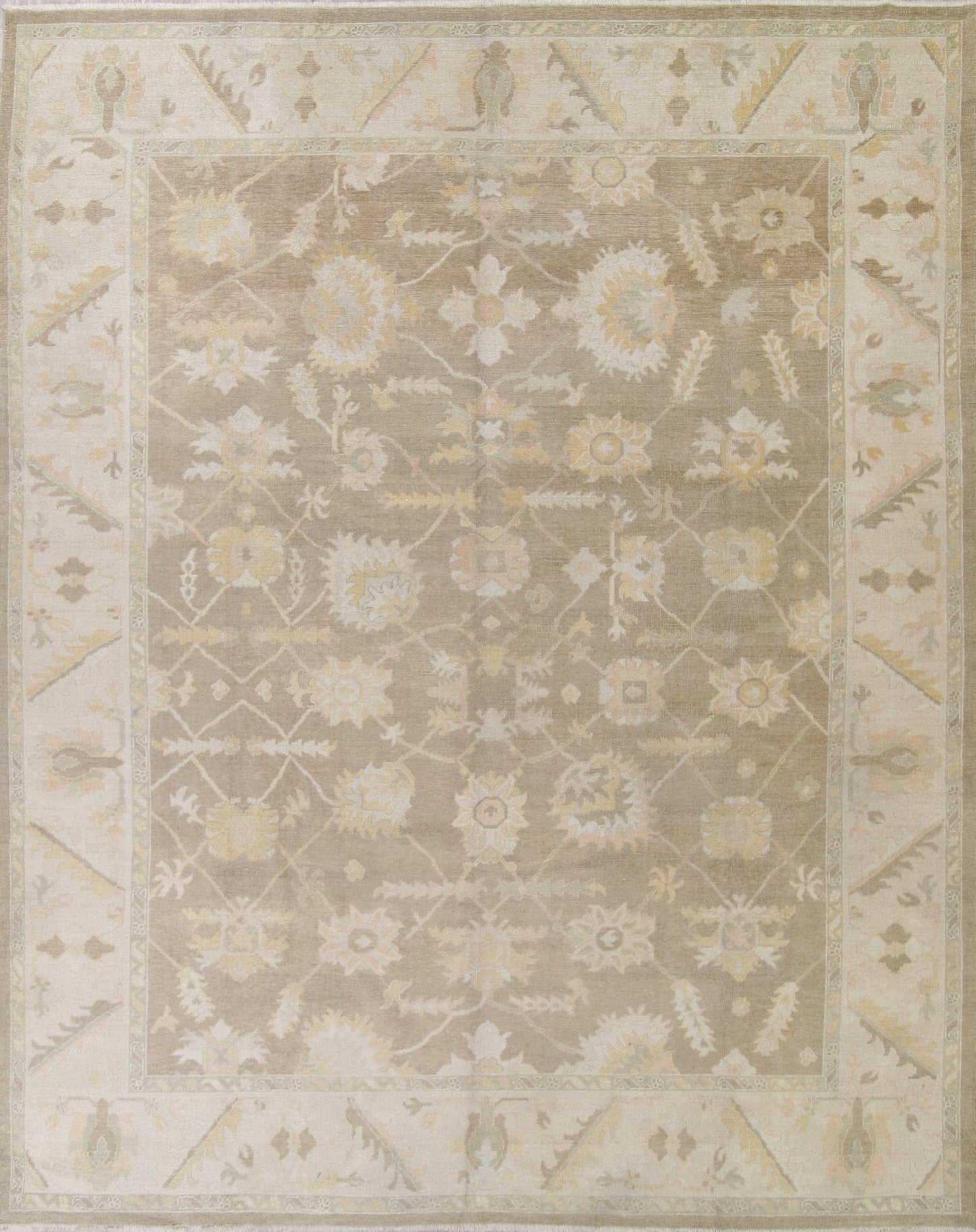 Vegetable Dye Muted Brown Oushak Turkish Hand-Knotted Area Rug 12X15