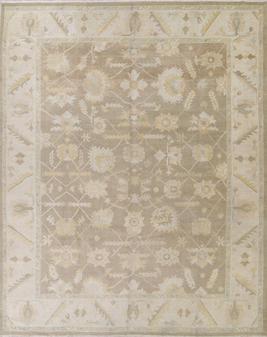 Vegetable Dye Muted Brown Oushak Turkish Hand-Knotted Area Rug 12X15