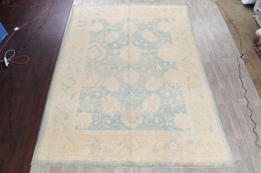 Vegetable Dye Muted Blue Oushak Turkish Hand-Knotted Area Rug 10x14