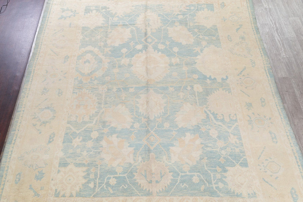 Vegetable Dye Muted Blue Oushak Turkish Hand-Knotted Area Rug 10x14